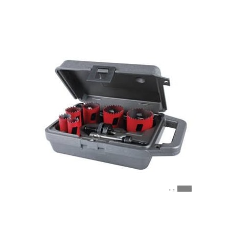 Morse Hole Saw Kit, Locksmith, 8 pc, 1-15/16 in Cutting Depth, Bi-Metal, Red MHS02L